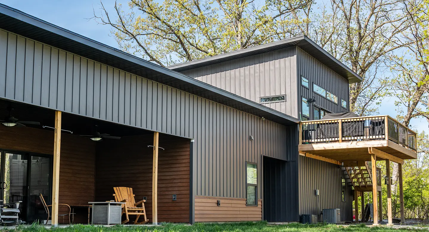 Board and batten steel siding on modern farmhouse